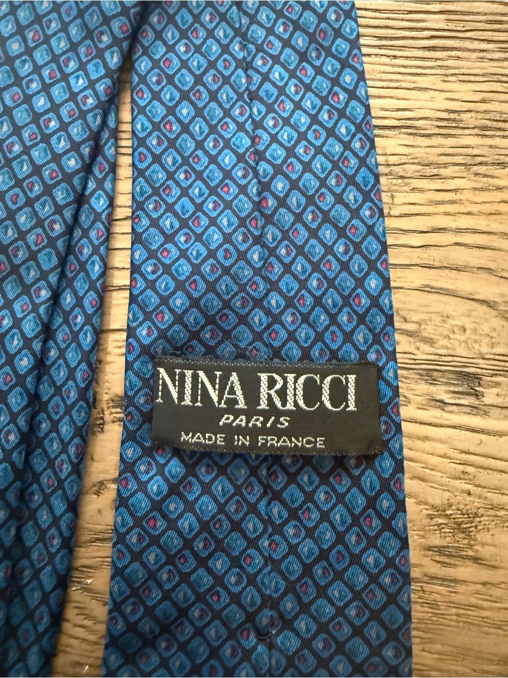 Nina Ricci Blue Geometric Silk Tie with Pink Accents